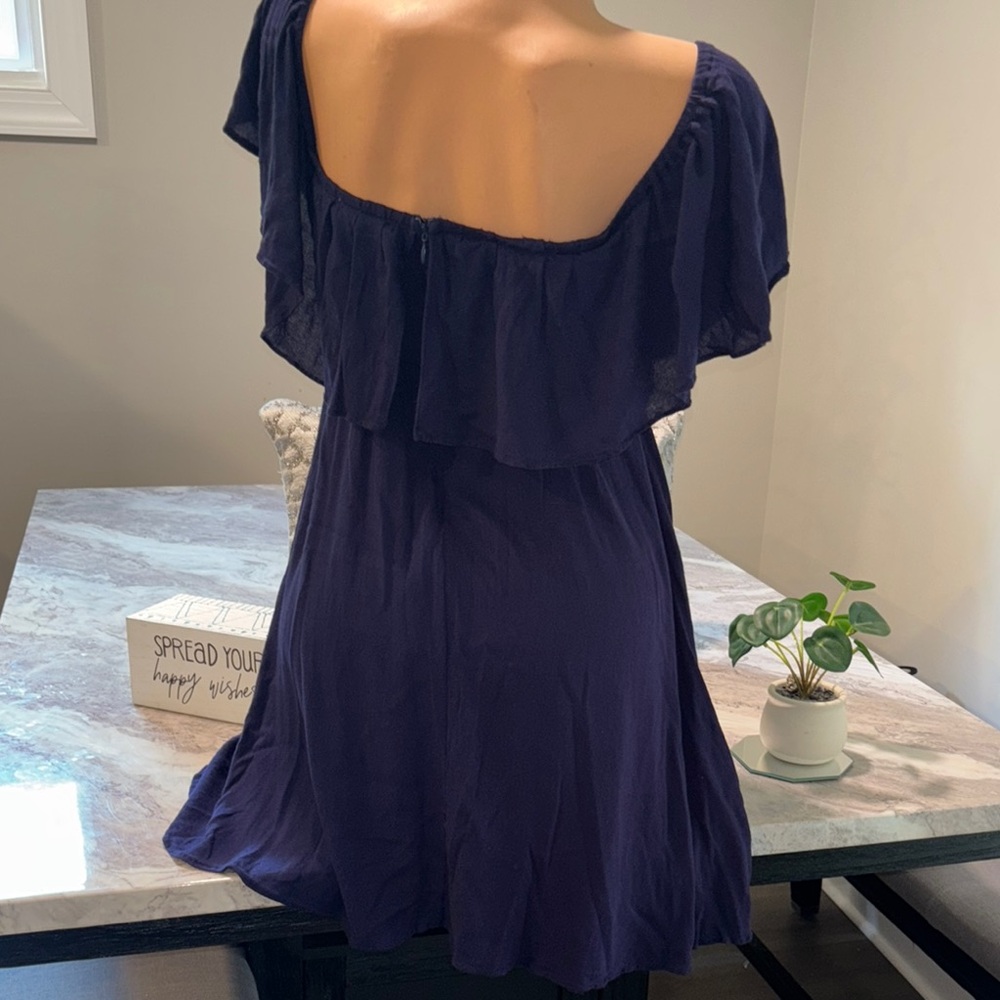 Blue Ruffled Square Neck Mini Dress - Picture 7 of 11
